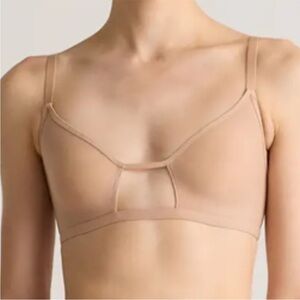 Quince Belgian Mesh Sheer Cutout Bralette in Sand Sz XS